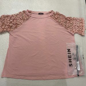 SHEIN PINK BLUSH blouse fancy short sleeves 1XL